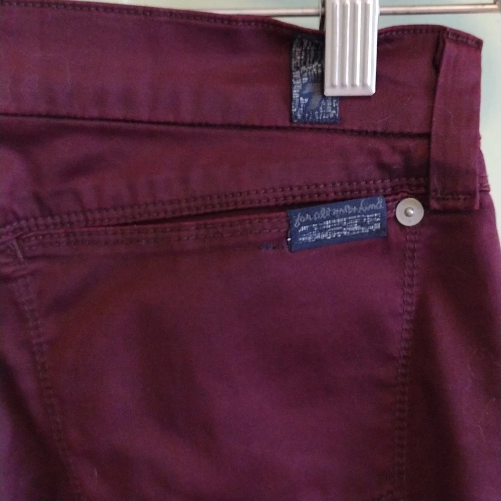 Women's 7 for all mankind zipper  burgundy cropped skinny 24 - Picture 9 of 10